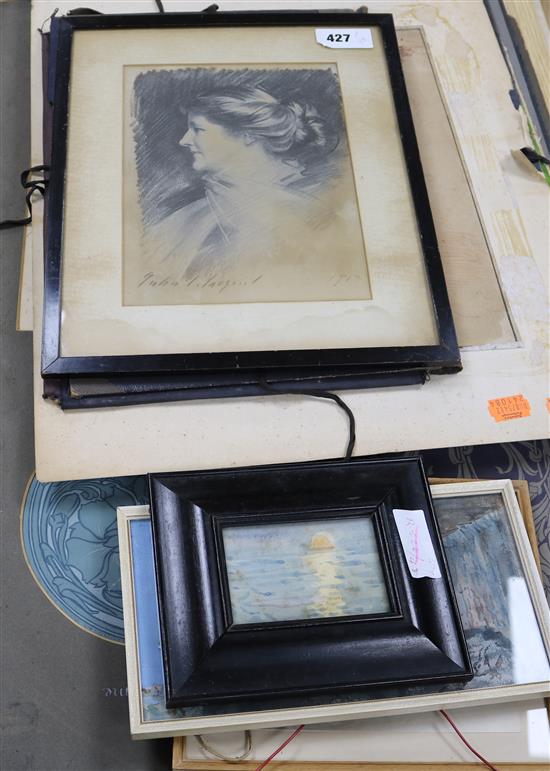 Various portfolios of student artwork from early 1900s and mounted studies